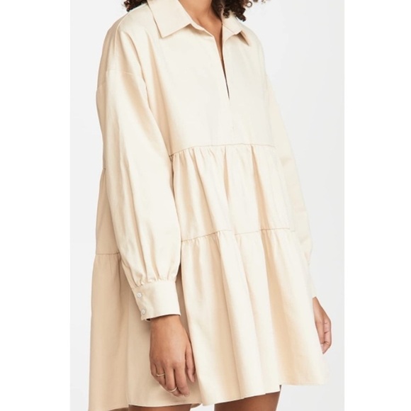 En Saison Medium Poplin Mini Dress Tiered White Long Sleeve - Picture 4 of 13